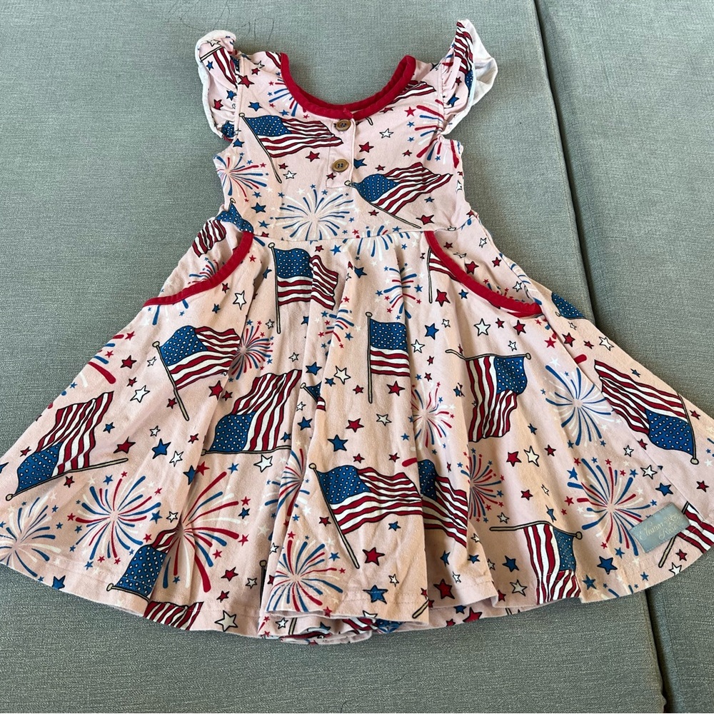 Eleanor Rose Girls 5/6 Fireworks Pink Twirl Dress Pink American Summer Patriotic